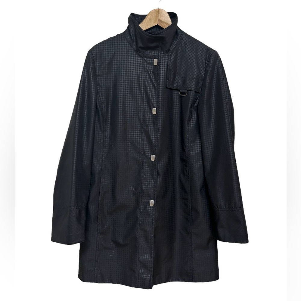 Vintage Wind Breaker/Black/ Raincoat Mid-Length Funnel Neck Rain Jacket Size S